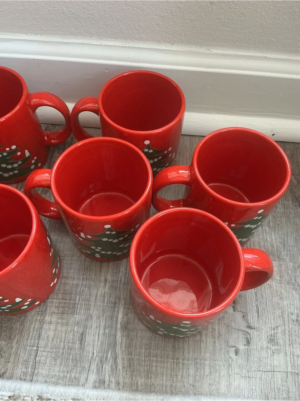 Lot of 8 Vintage Waechtersbach Christmas Tree Red Mugs Cups West Germany Vtg